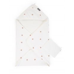 Baby Badcape + Washandje - 80x80 Cm - Jersey - Hearts