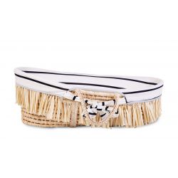 Moses Mand + Handvaten + Matras - Zacht Maïsschil + Raffia - Naturel + Jersey Bekleding Marin