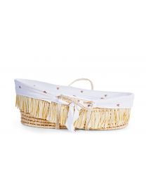 Moses Mand + Handvaten + Matras - Zacht Maïsschil + Raffia - Naturel + Jersey Bekleding Hearts